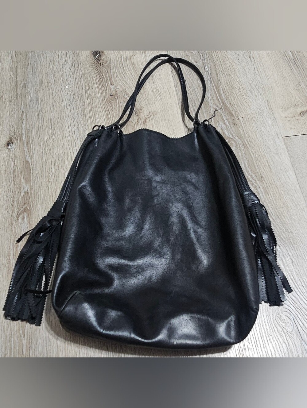 Bottega Veneta Black Shoulder Bag Tassel Accents Lined Gunmetal Hardware